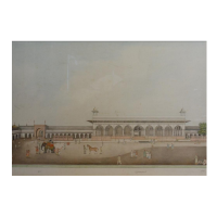  A 19th Century Indian Water Colour Study Of A Palatial Courtyard with figures, elephant and horse, signed with script. Hammer £7,200